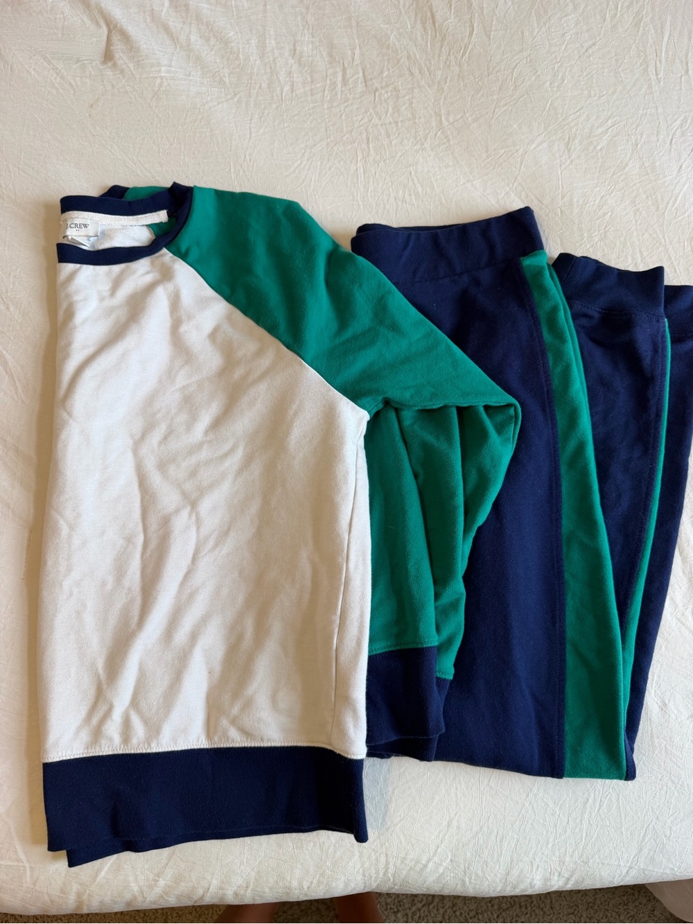 J. Crew White, Green & Navy Colorblock Sweatshirt and Track Pants Set